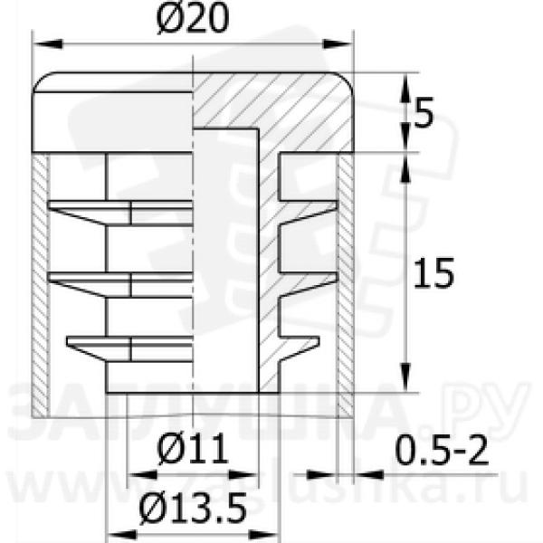 Заглушка 20 мм пластиковая внутренняя, серая  20ПЧС
